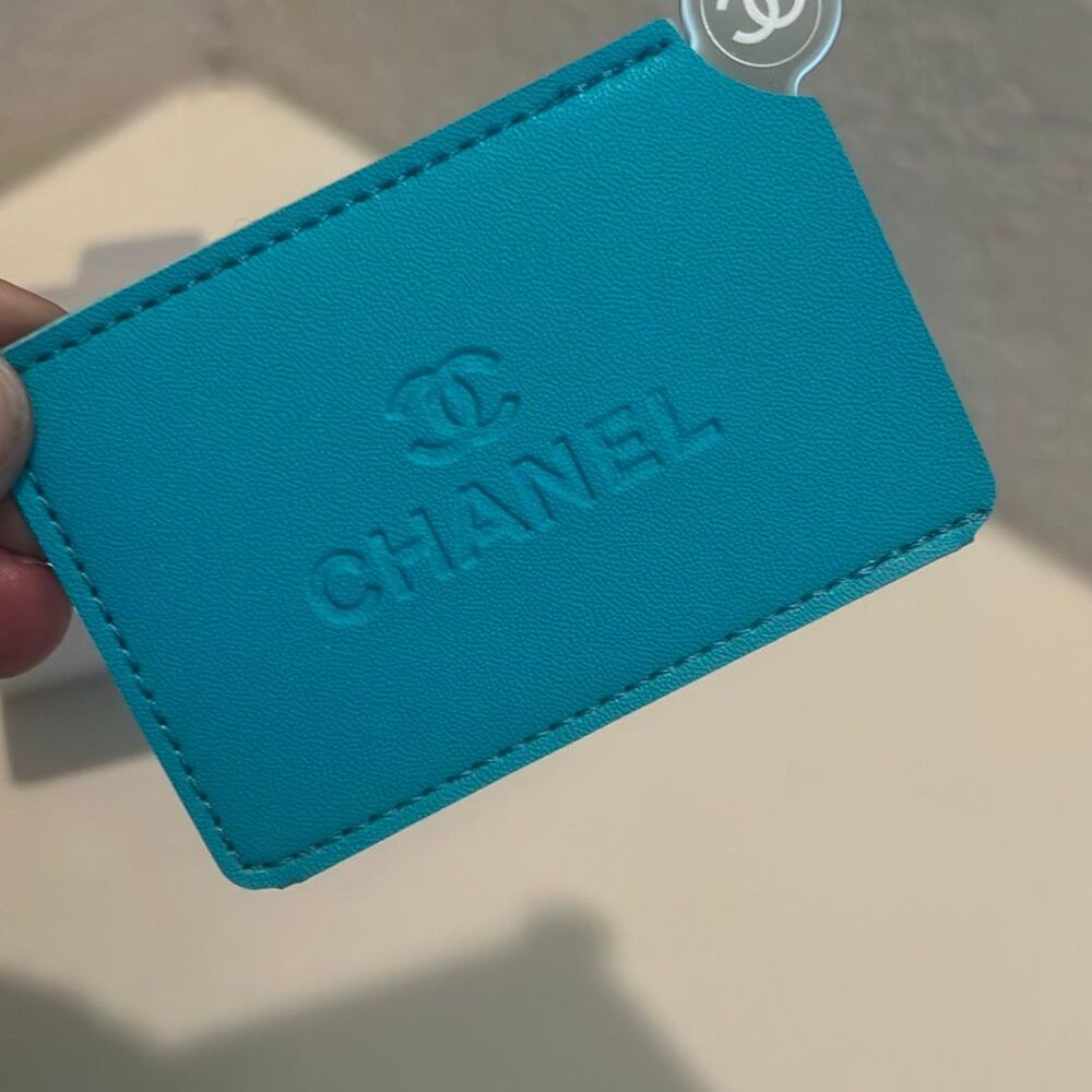 Chanel Cosmetic Square Mirror With Leather Case Teal GWP New